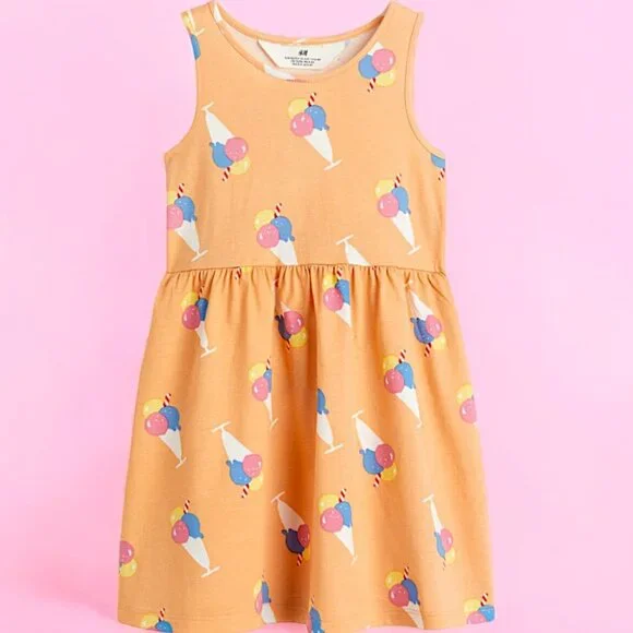 H&M Orange Super Cool Icecream Sleeveless dress 100% Cotton Sting free frock - Picture 1 of 5